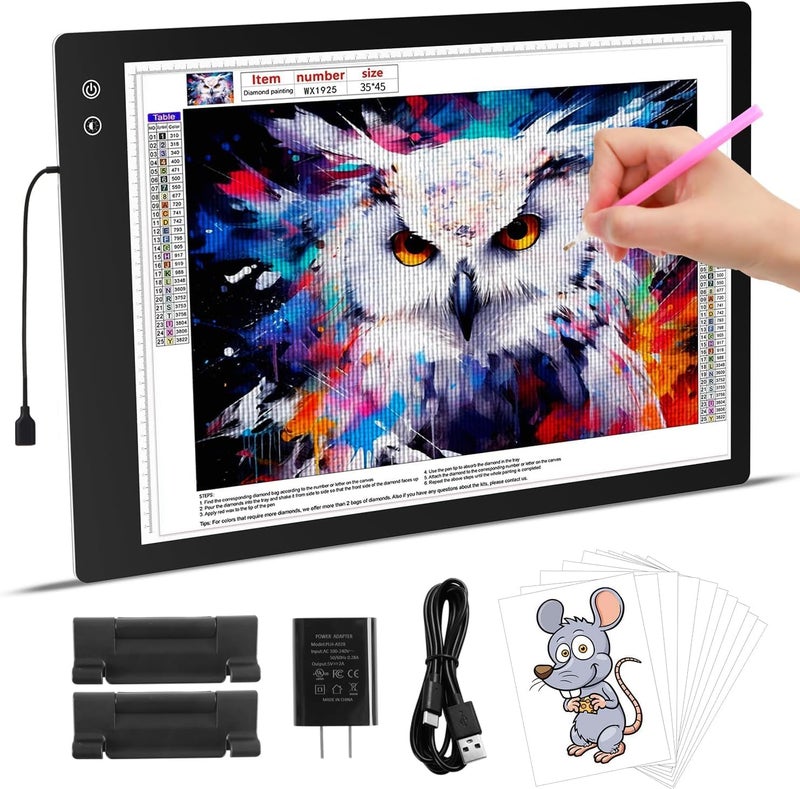 KEIWRLIGHT Rechargeable A2 Light Pad for Diamond Painting, 3 Colors High Bright Tracing Light Box with 6 Levels/Stepless Dimming, Fast Charging Adapter & 5555Lux, Large Drawing Light Board for Sketching - Image 1